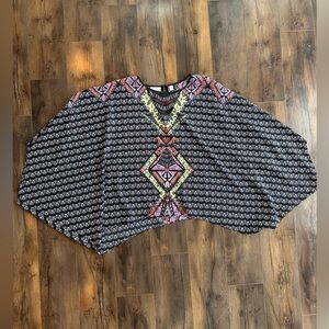 Bisou Bisou Geometric Boho Batwing Top Resort Tribal Festival XS